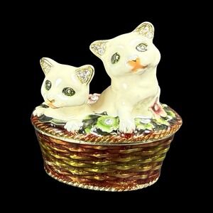 Kittens in Basket Trinket Box Jeweled & Enameled Cats